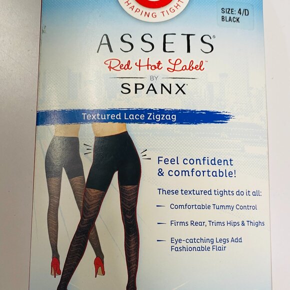 Textured Lace Zigzag Black  Tights Assets Red Hot Label by Spanx size D - Picture 1 of 3